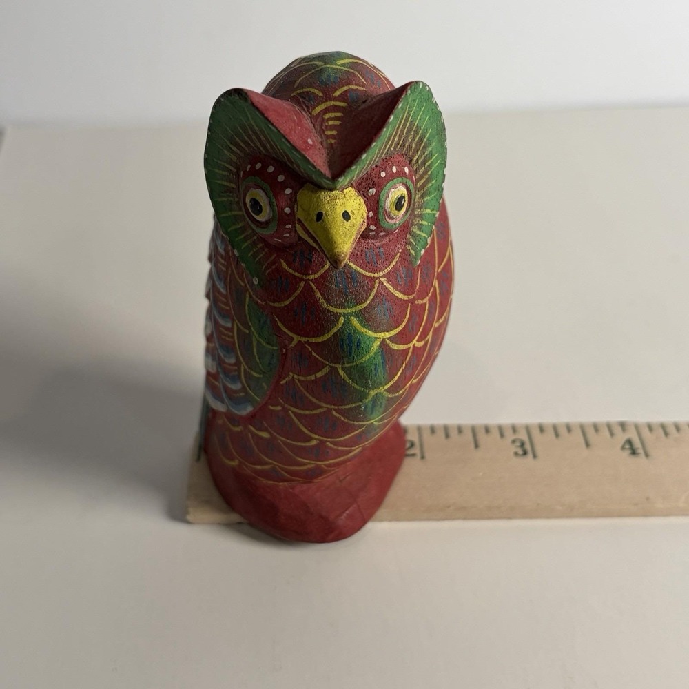 Hand Carved Hand Painted Wooden Owl Wood 4" Bird Folk Art - Picture 10 of 10